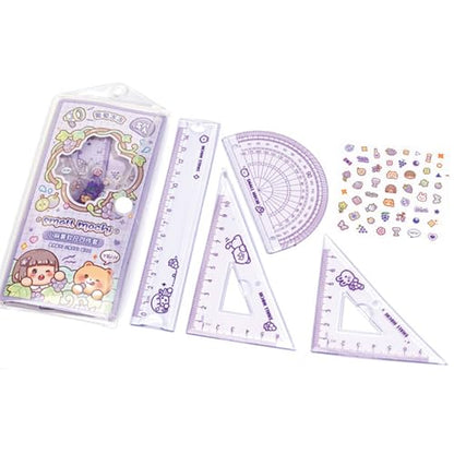 4 Pieces Purple Flexible Rulers Set 15cm Soft PVC Bendable Rulers Shatterproof Straight Ruler Triangle Ruler Straight Edge Protractor Math Geometry Tool Office School Supplies (Purple) - color: Purple