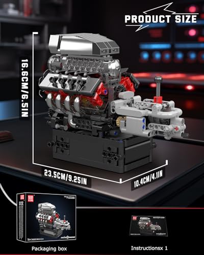Mould King 10225 V8 Engine Model kit that Runs- Build Your Own STEM V8 Model Engine with Transmission, 8-Cylinder Car Engine kit Building Engineering Toys for Adults Collections (855+PCS) - style: MK-10225 engine