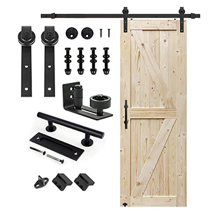 S&Z TOPHAND® 30in x 96in Unfinished British Brace Knotty Barn Door with Sliding Door Hardware Kit/Solid Wood/Sliding/Double Surfaces/A Simple Assembly is Required - size: 30x96in