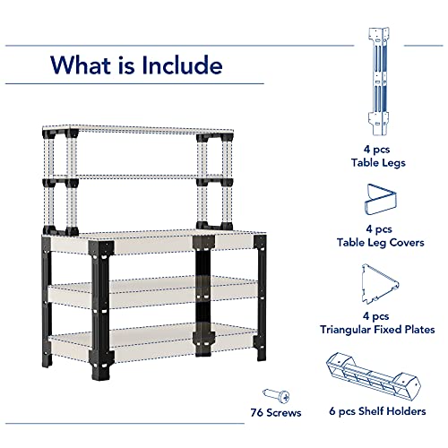 FLEXIMOUNTS Workbench Legs, Heavy Duty Workbench Kit with Shelf for DIY Custom, Maximum 96" Length, 48" Width for Garage Storage, Workshop, Shelving, Lumber Not Included
