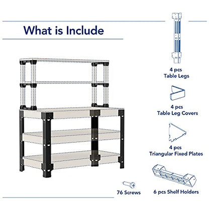 FLEXIMOUNTS Workbench Legs, Heavy Duty Workbench Kit with Shelf for DIY Custom, Maximum 96" Length, 48" Width for Garage Storage, Workshop, Shelving, Lumber Not Included