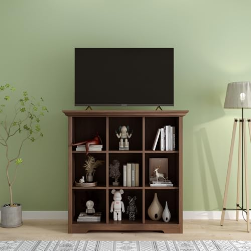OSCHF 9-Cube Open Bookcase with Base, 3-Tier Wooden Bookshelf, Walnut - color: Walnut, size: 9-Cube