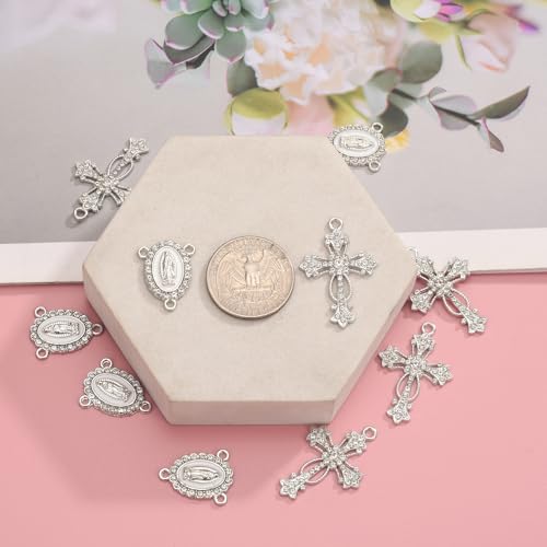Jiali Q 20 Piece Set Rhinestone Cross Connectors and Pendants for Jewelry Making (Silver - Cross B) - color: Silver - Cross B