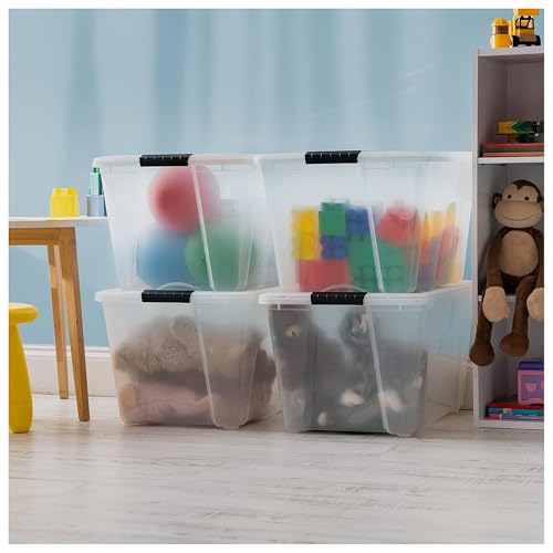 IRIS USA 54 Qt Stackable Plastic Storage Bins with Lids, 8 Pack - BPA-Free, Made in USA - See-Through Organizing Solution, Latches, Durable Nestable Containers, Secure Pull Handle - Clear - size: 54 Qt, style: 8 Pack