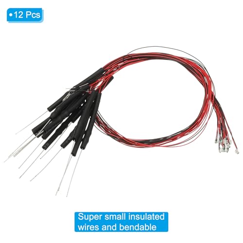 PATIKIL 0805 Pre-Wired Micro LED, 12 Pcs 9-12V Pre-soldered Mini Light Emitting Diodes Surface Mount Device for Model, DIY, 9.8" Length, Cold White - color: Cold White, size: 0805