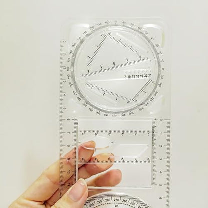 Multifunctional Movable Drawing Tool Ruler, Clear Plastic, 8.5 x 3.1 Inch, Geometry Drafting Set