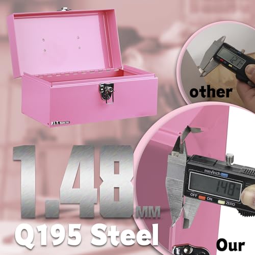 P.I.T. Metal Tool Box 12 Inch,Portable Small Toolbox with Latch,Pink - color: Pink, size: 12 Inch