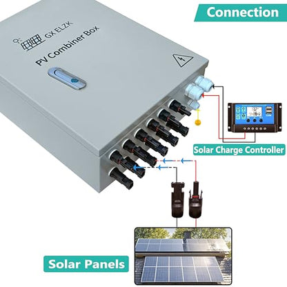 Solar Combiner Box 6 Strings 100A DC Main Circuit Breaker with Power Surge and 16A Circuit Breaker This PV Combiner Box is Suitable for On/Off-Grid Solar Power - size: 6 string 100A