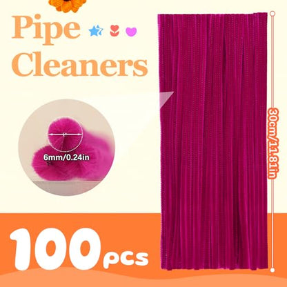 100 Pcs Pipe Cleaners Bulk Craft Suppies Deep Rose Red Pipe Cleaners - color: Deep Rose Red