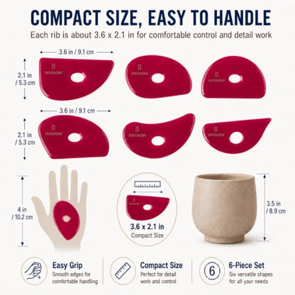 Diyoohomy 6pcs Soft Silicone Pottery Ribs for Ceramic, Mud and Clay Tools - color: red-6