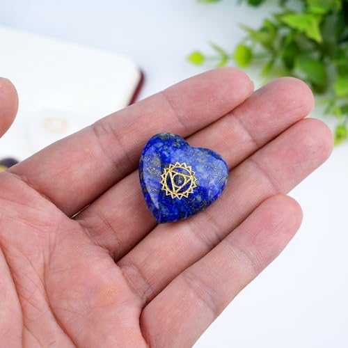 TGS Gems 7pcs Chakra Heart Crystal Stones Natural Reiki Healing Crystals Gemstones with Engraved Chakra Symbol Chakra Stone Kit for Meditation Crystal