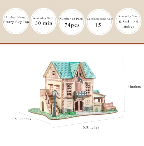 Log Cabin Mini House 3D Wooden Puzzle Building Kit for Adults Teens