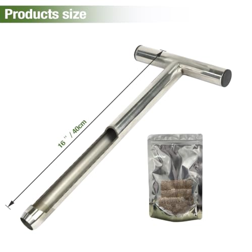 Soil Probe 16 Inch with 2 Bags, Soil Sample Probe for Lawn House Plants, T-Handle Soil Sampler Probe Rod, Stainless Steel Soil Test Kits Tool for Soil Sampling - size: 16"