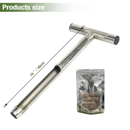 Soil Probe 16 Inch with 2 Bags, Soil Sample Probe for Lawn House Plants, T-Handle Soil Sampler Probe Rod, Stainless Steel Soil Test Kits Tool for Soil Sampling - size: 16"