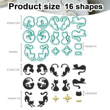 16Pcs Cat Polymer Clay Cutters Atomic Star Clay Earrings Cutters Polymer Jewelry Cutter for Earrings Making Birthday Party DIY Supplies - color: Cat