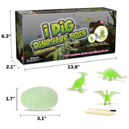 12-Pack Glow in the Dark Dinosaur Excavation Kit for Kids - Educational STEM Fossil Digging Egg Activity – Dig up & Discover Real Dino, Scientific Archaeology Set for Boys & Girls - style: Glow Dino