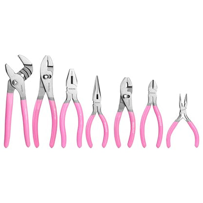 WORKPRO 7-piece Pliers Set, Pliers Tool Set with Comfort Grip - Pink Ribbon - color: Pink
