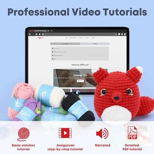 CrochetBox Red Fox Crochet Kit for Beginners, Easy Craft for Adults - color: Red Fox