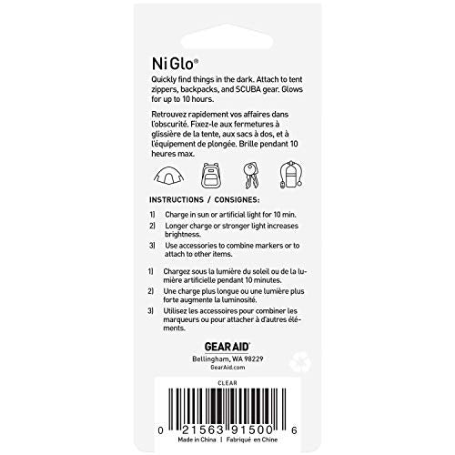 GEAR AID Ni Glo 2” UV Rechargeable Glowing Keychain – Multi-Purpose Glow-in-the-Dark Accessory for Camping - color: Clear, size: 1 Pack