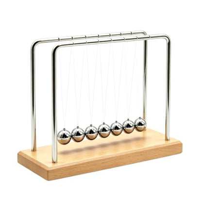 Newtons Cradle Balance Pendulum Balls, Swinging Kinetic Balls with Beech Base, Science Physics Educational Learning Tool, Office Home Creative Decoration, Stress Relief Fidget Desk Toy (Large) - size: Beech Base Large - 7 Balls