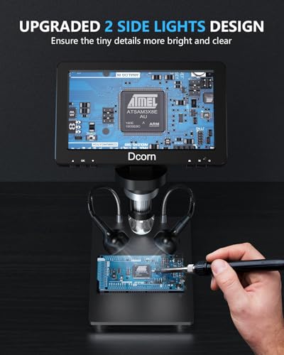7'' Digital Microscope 1200X, 12MP 1080P Photo/Video Microscope for Adults Soldering Coins,Metal Stand,Wired Remote,10 LED Fill Lights,PC View,Windows/Mac - Black - color: Black
