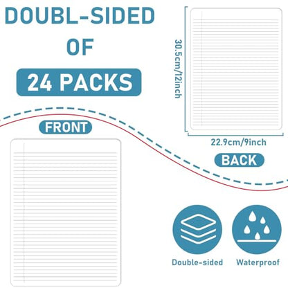 24Pcs Dry Erase Notebook College Ruled Lined Cardboard for Students Double Sided Lined Erasable Notebook Whiteboard Writing Note Pad Lapboard for Teacher Classroom Homeschool Portable Tool 12" x 9" - style: Ruled Lined