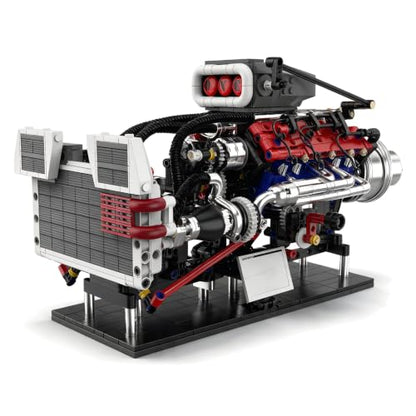 V8 Engine Model Kit, 1151 Pieces, Hand Crank, Transparent Case