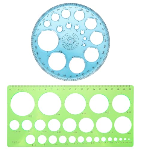 2 Pcs Circle Ruler, Multi-Function Circle Templates Stencil for Drawing - color: Blue & Green