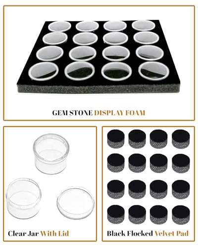 Novel Box 16 Medium Gem Jars with Black Foam Gemstone Tray 7.8X7.8X0.75 - color: Black Foam Liner with 16 Gem Jars
