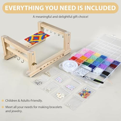 Adjustable Bead Loom Kit for Adults Wood Beading Loom Supplies Practical Jewelry Making Accessories Beading Kits Jewelry Earring Belts Making Tools Gifts for Christmas Beginners DIY Craft Lover