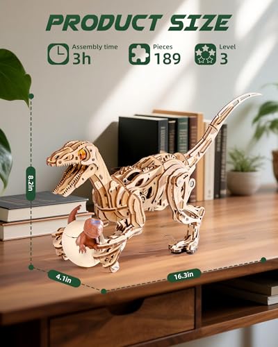 ROKR 3D Wooden Puzzles for Adults,Velociraptor Model Kit,106Piece 3D Wooden Puzzles,Gift for Adults and Teens
