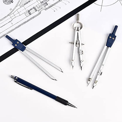 Unjoo 9Pcs Precision Geometry Set Metal Compass,Geometry Tool Set (Blue)