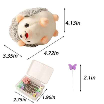 Hedgehog Shaped Pin Cushion Sewing Kit with 100 Colored Pins - color: Gray