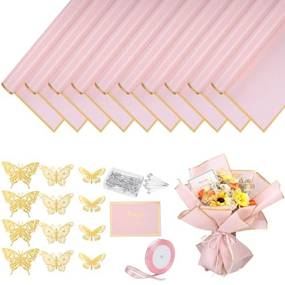 woric 93 Pcs Flower Bouquet Wrapping Paper Kits - color: Pink