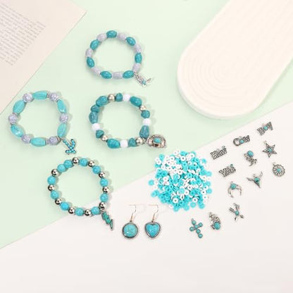 2300PCS+ Western Beads Charms for Bracelet Making Turquoise Clay Heishi Beads Letter Spacer Bead Cactus Star Cowboy Boot Charms for Western Jewelry Making Cowgirl Accessories