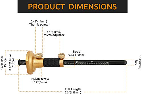 Clarke Brothers Wheel Marking Gauge Kit – 7" Brass Marking Tool with Anti-Roll Fence, Micro-Adjuster, Metric/Imperial Ruler, 2 Extra Cutters & Bolts, Woodworking Scribe Tool