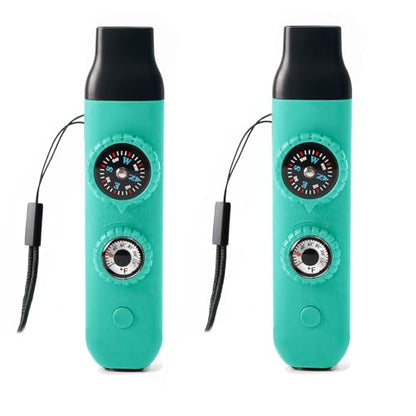 Emergency Survival Safety Whistle，Whistle for Kids with Lanyard,Compass,Thermometer,Ideal for Kayaking, Boating, Hiking, Camping, Climbing - color: TURQUOISE 2pcs