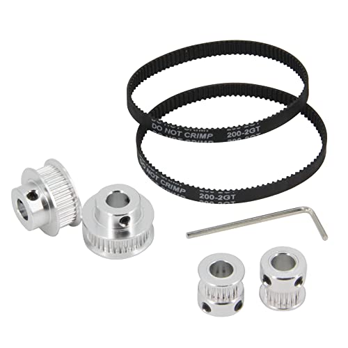2PCS Set GT2 Synchronous Wheel 20&36 Teeth 8mm Bore Aluminum Timing Pulleys with 2PCS Length 200mm Width 6mm Belt (20-36T-8B-6) - style: 20-36T-8B-6