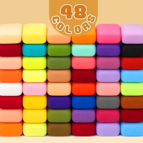 Air Dry Clay- Ultra Light Modeling Clay Set with 6 Shareable Jars & 48 Color Refill Packs, 12 Molds, 3 Tools No-Mess Magic Clay Arts and Crafts Gift Toddlers