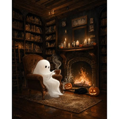 Halloween Paint by Numbers Kit for Adults,Paint by Number Adult Ghost 16x20 - color: Halloween Ghost Coffee, size: 16*20inch