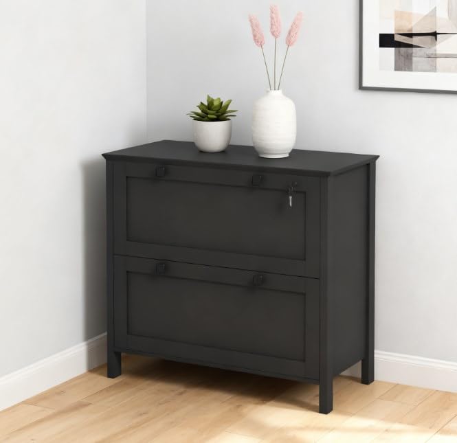 31" Lateral File Cabinet with Lock, 2 Drawer Printer Stand for Home Office - color: Black-a