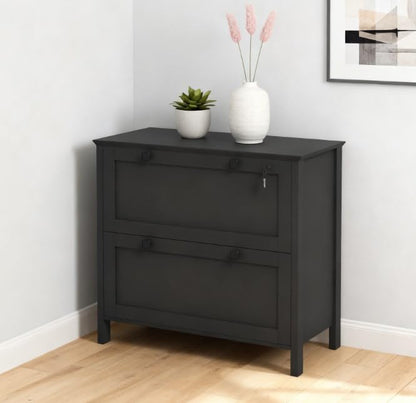 31" Lateral File Cabinet with Lock, 2 Drawer Printer Stand for Home Office - color: Black-a