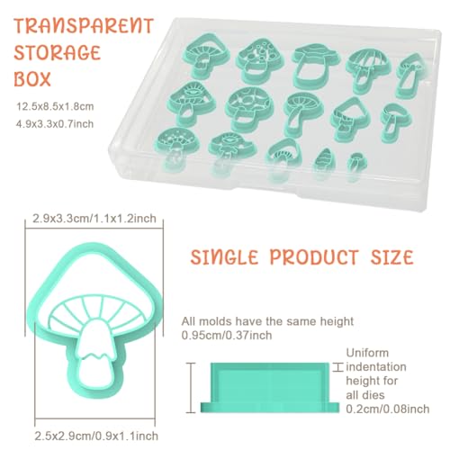 ACRNIGHEET Mushroom Clay Cutters - 15pcs 3D Clay Cutters for Polymer Clay, Clay Cutters Shapes Mushroom, Cookie Cutter, DIY Earring Making Tools with Storage Box - style: Mushroom theme (15 pcs)