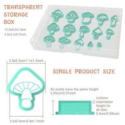 ACRNIGHEET Mushroom Clay Cutters - 15pcs 3D Clay Cutters for Polymer Clay, Clay Cutters Shapes Mushroom, Cookie Cutter, DIY Earring Making Tools with Storage Box - style: Mushroom theme (15 pcs)