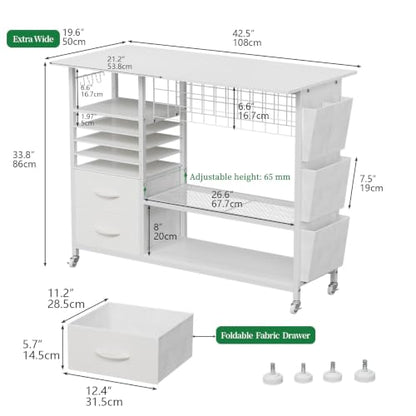 VENNQD Large Heat Press Table Stand, Rolling Heat Transfer Machine Desk Cart Drawers Compatible with Cricut Machines Vinyl Roll Holder DIY Organizer Crafting Table Workbench (White) - color: White