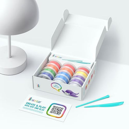 Hey Clay 15 Cans Set - Colourful Modelling Kids Air-Dry Clay 15 Cans with Sculpting Tools and Fun Interactive Instructions for Children Age 3+ (Ocean) - color: Ocean