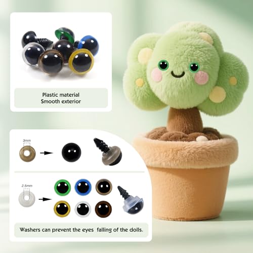 TOAOB 140pcs 10mm Colorful Plastic Safety Eyes Craft Eyes with Washers for Stuffed Animals Amigurumis Crochet Bears Dolls Making - size: 10mm