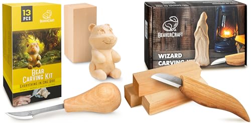 BeaverCraft Wood Carving Kit for Beginners DIY05 with Wood Carving Knife & Basswood Blocks, Whittling Kit for Beginners Adults and Teens DIY03 Wizard