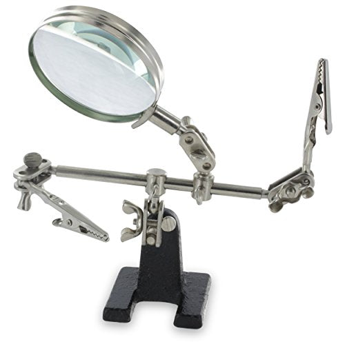 Ram-Pro Helping Hands Magnifier Glass Stand with Alligator Clips – 4X Magnifying Lens, Perfect for Soldering, Crafting & Inspecting Micro Objects - size: 4X Magnification - Without LED Light