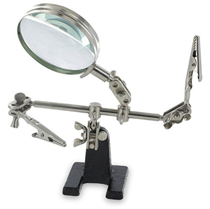 Ram-Pro Helping Hands Magnifier Glass Stand with Alligator Clips – 4X Magnifying Lens, Perfect for Soldering, Crafting & Inspecting Micro Objects - size: 4X Magnification - Without LED Light
